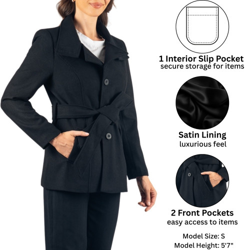 Alpine Swiss Bella Womens Wool Blend Coat Removable Belt Blazer